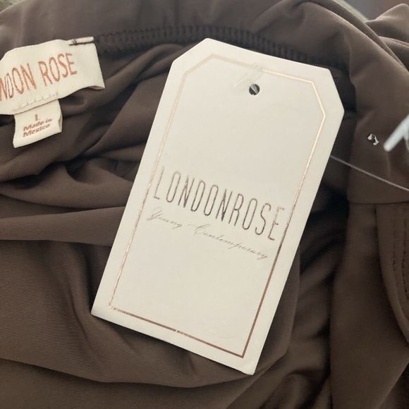 London Rose Women Straight Pencil Skirt Size L Brown Knit Elastic Waist Ties NWT - Picture 7 of 11